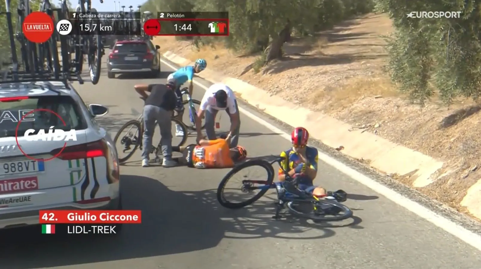 Medical Report and withdrawals Vuelta a Espana 2024 | Update stage 8 - Deer causes crash for Giulio Ciccone; Wout van Aert crashes; João Almeida with Covid?