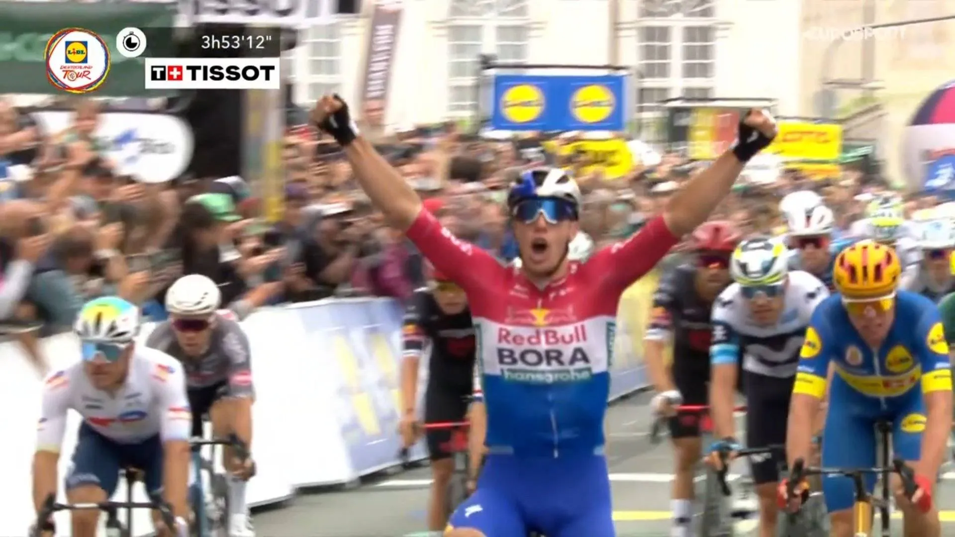 Danny van Poppel wins Deutschland Tour sprint after clashing with Brennan; Soren Waerenskjold saves race lead