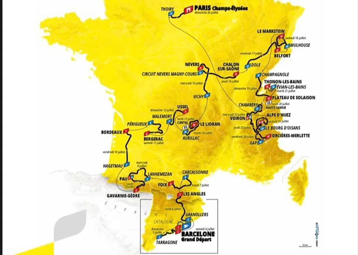 OFFICIAL | 2026 Tour de France features 2 Alpe d'Huez finishes, return to Vosges and Paris' Montmarte once again