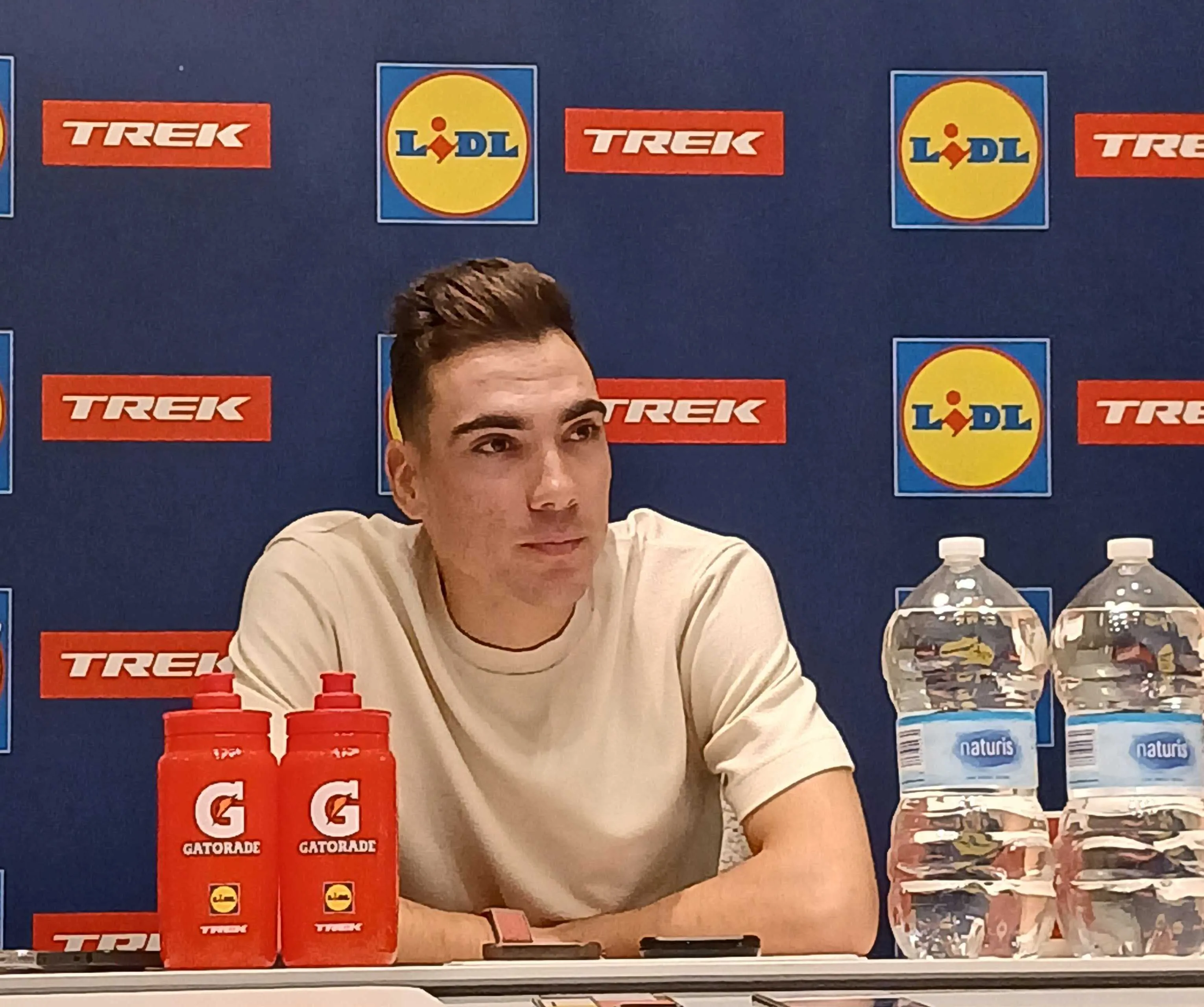 Juan Ayuso at the 2026 season's Lidl-Trek press conference