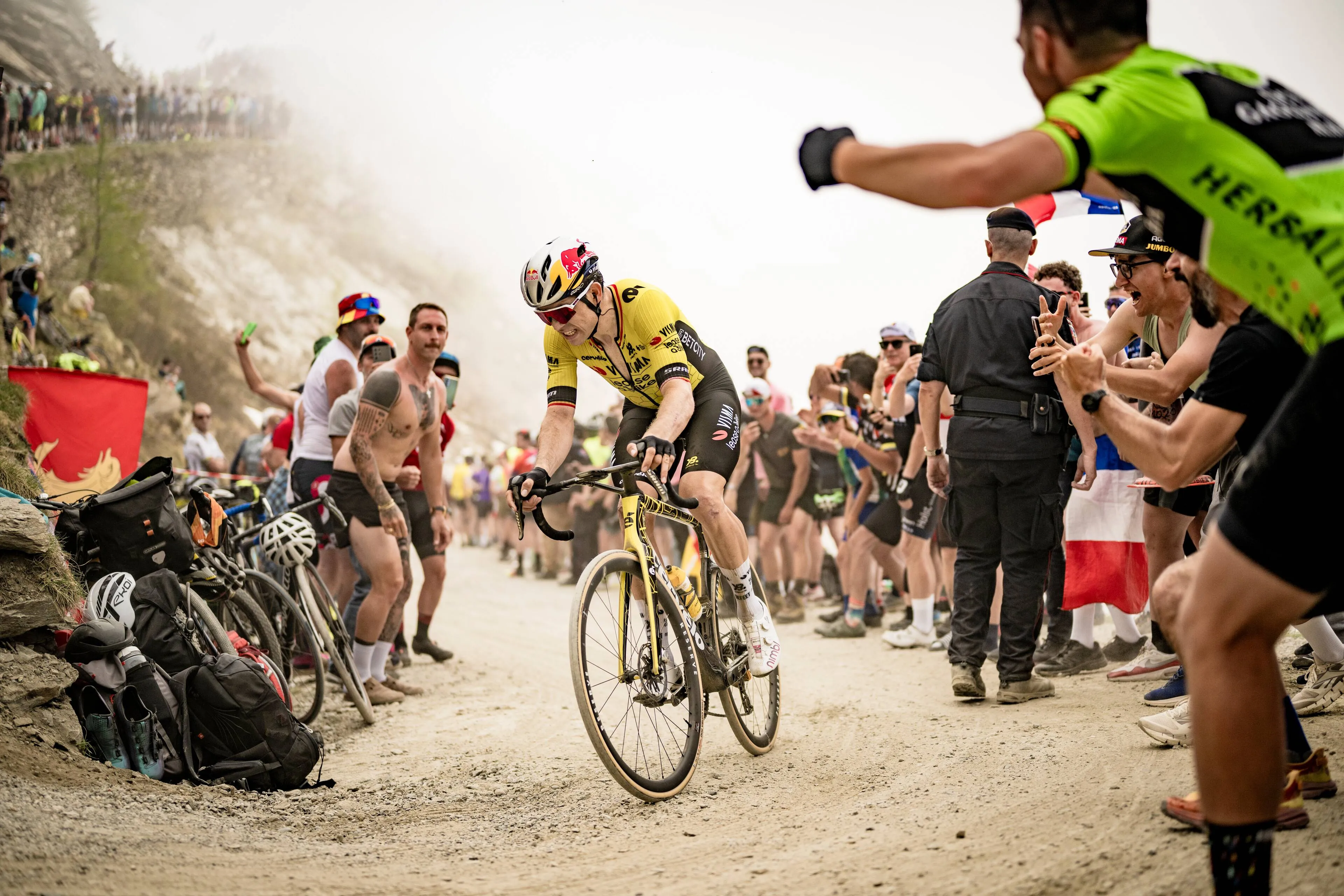 Wout van Aert of Team Visma | Lease a Bike climbing the Colle delle Finestre during stage 20 of the 2025 Giro d'Italia