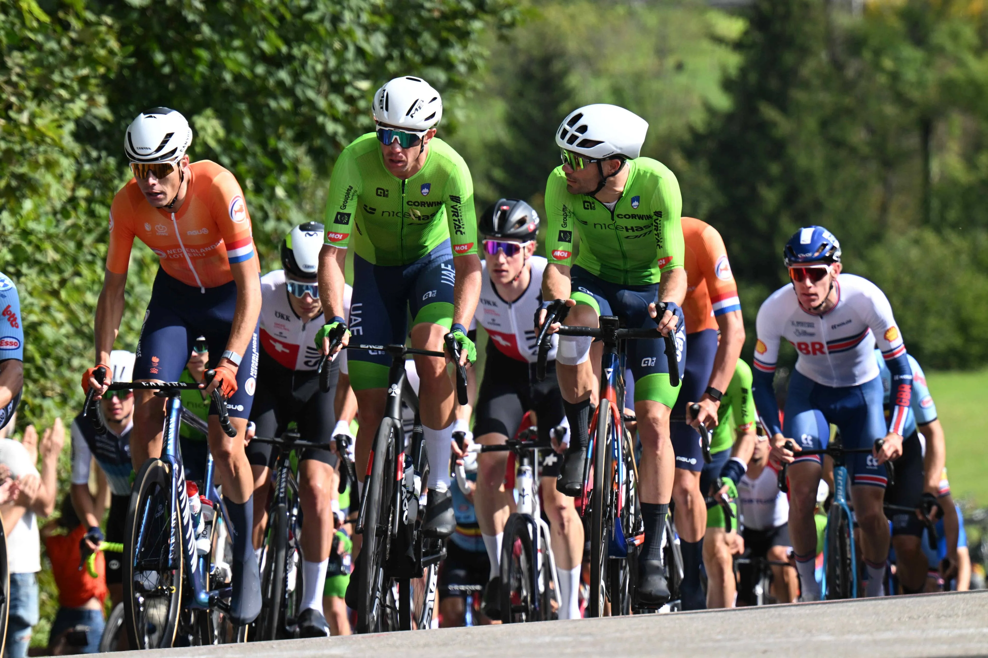 Luke Mezgec rides for Slovenia in the World Championship peloton
