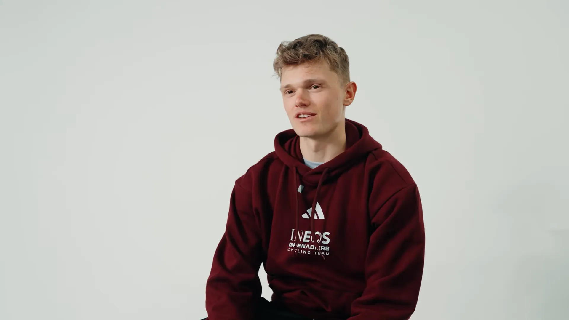 Screenshot from a video of Oscar Onley talking to the INEOS Grenadiers YouTube channel