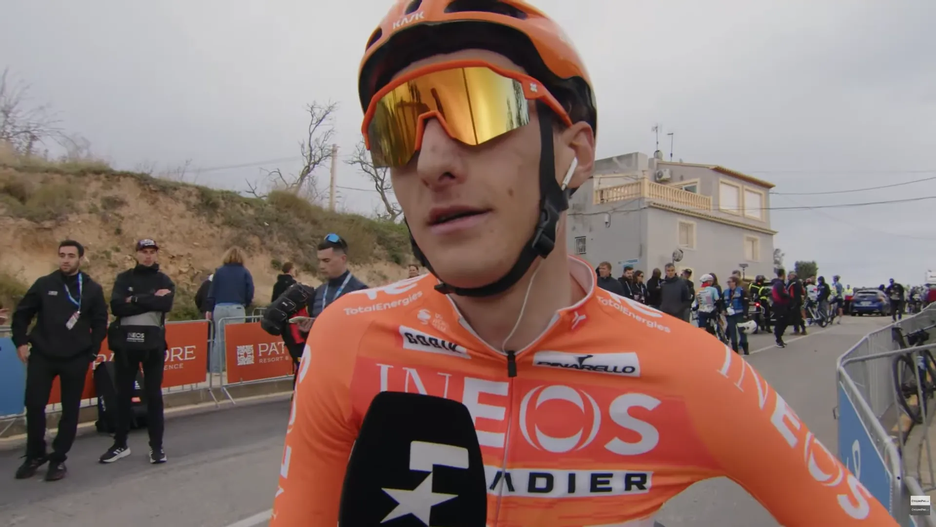 Ben Turner speaks to the media after stage 4 of the 2026 Volta a Comunitat Valenciana