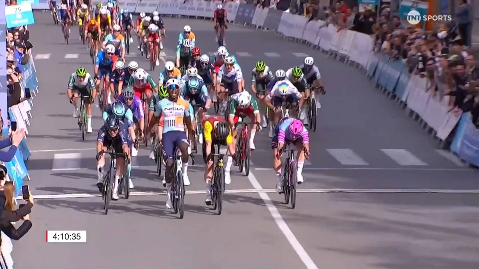 Biniam Girmay celebrating his victory at the 2026 Clasica de Almeria