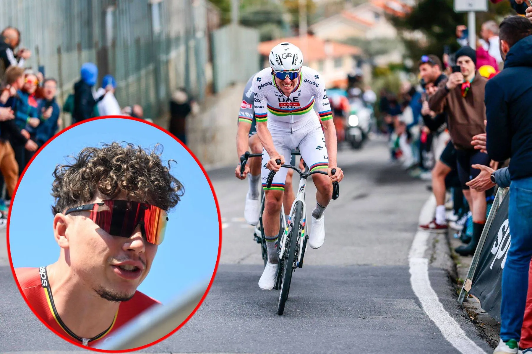 Arnaud de Lie, Tadej Pogacar and Mathieu van der Poel in 2025