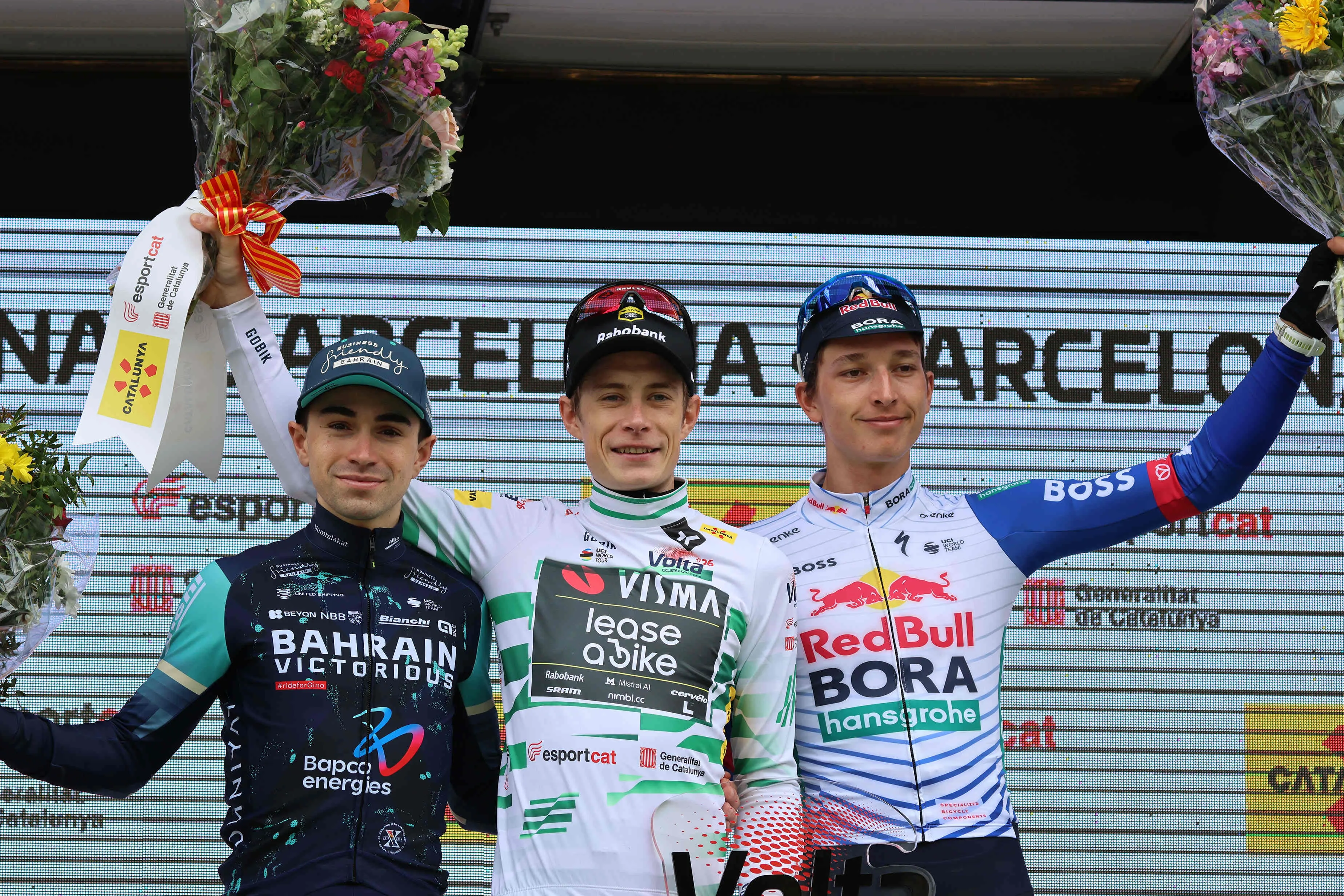 Vingegaard Lipowitz Martinez podium Volta a Catalunya