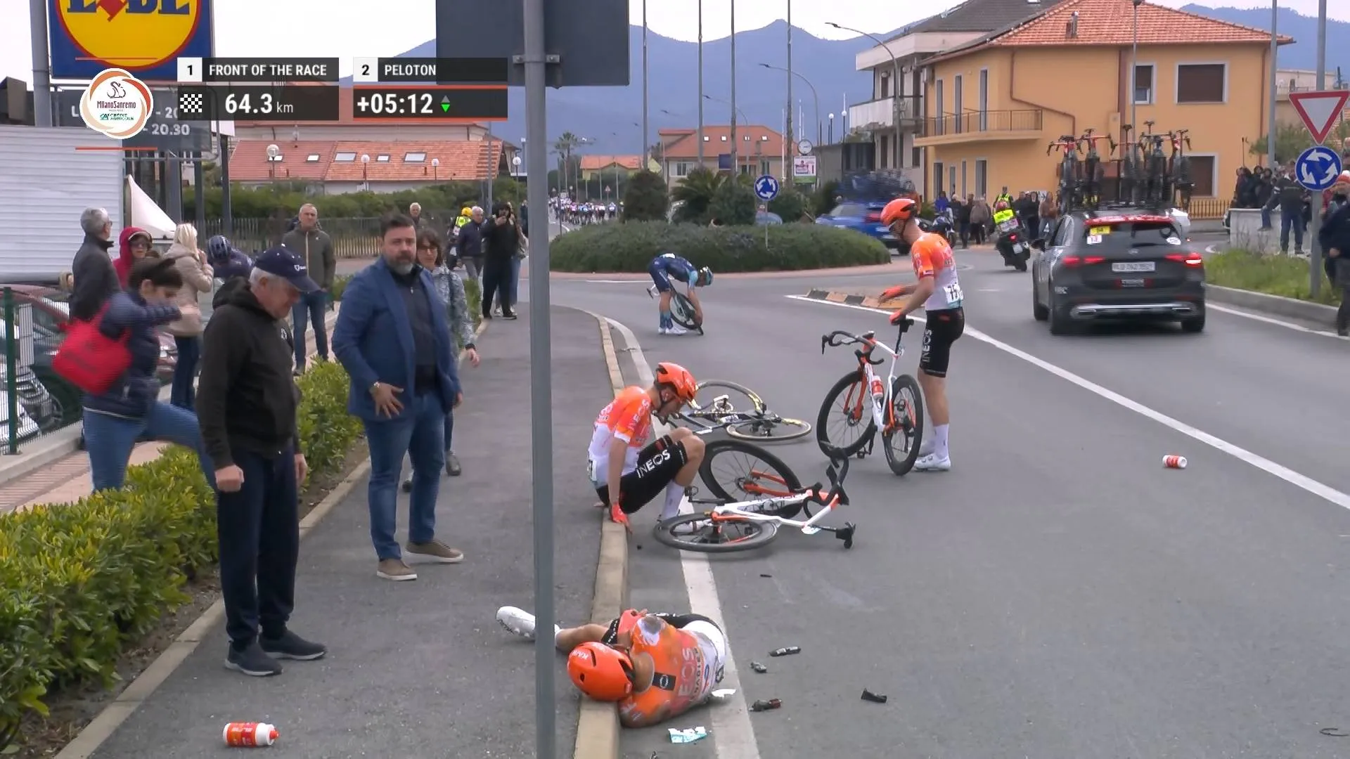 Disaster for INEOS Grenadiers as Milano-Sanremo crash downs multiple riders and leaves Michal Kwiatkowski in serious pain