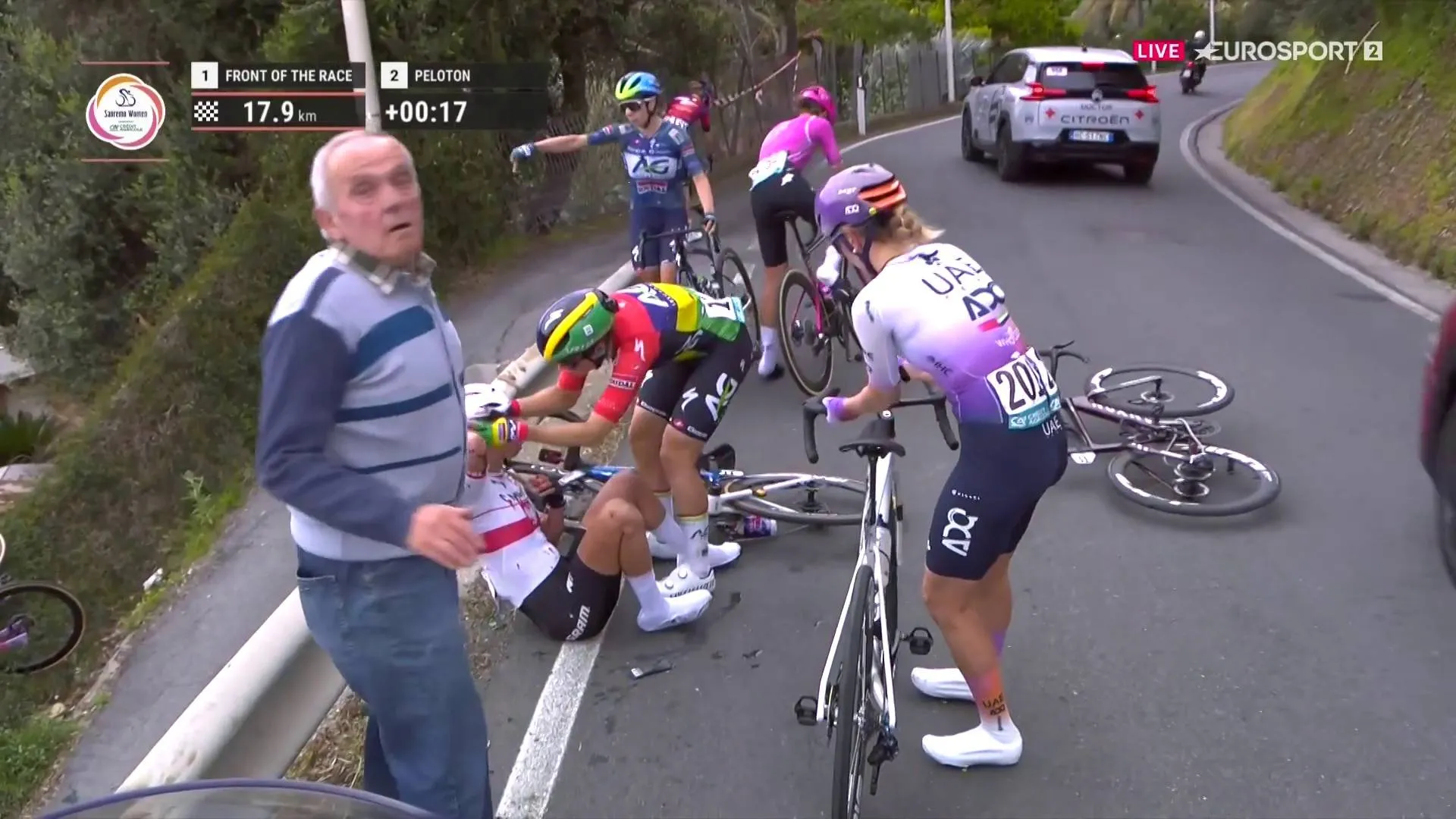 "I'm glad I'm not racing anymore, and that I made it out alive": Former world champion horrified by Milano-Sanremo crash