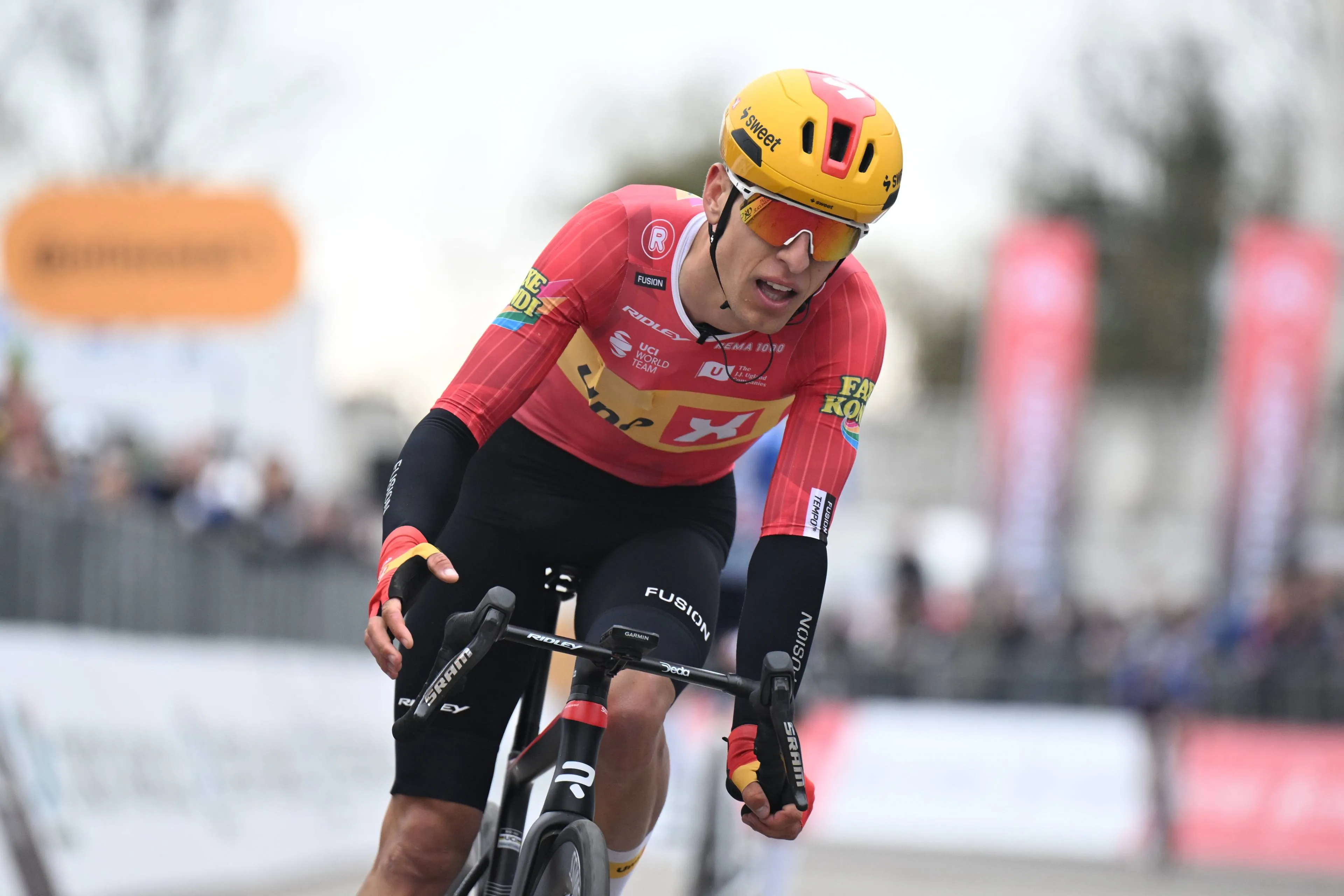 Tobias Johannessen crosses the line at Milano-Torino 2026