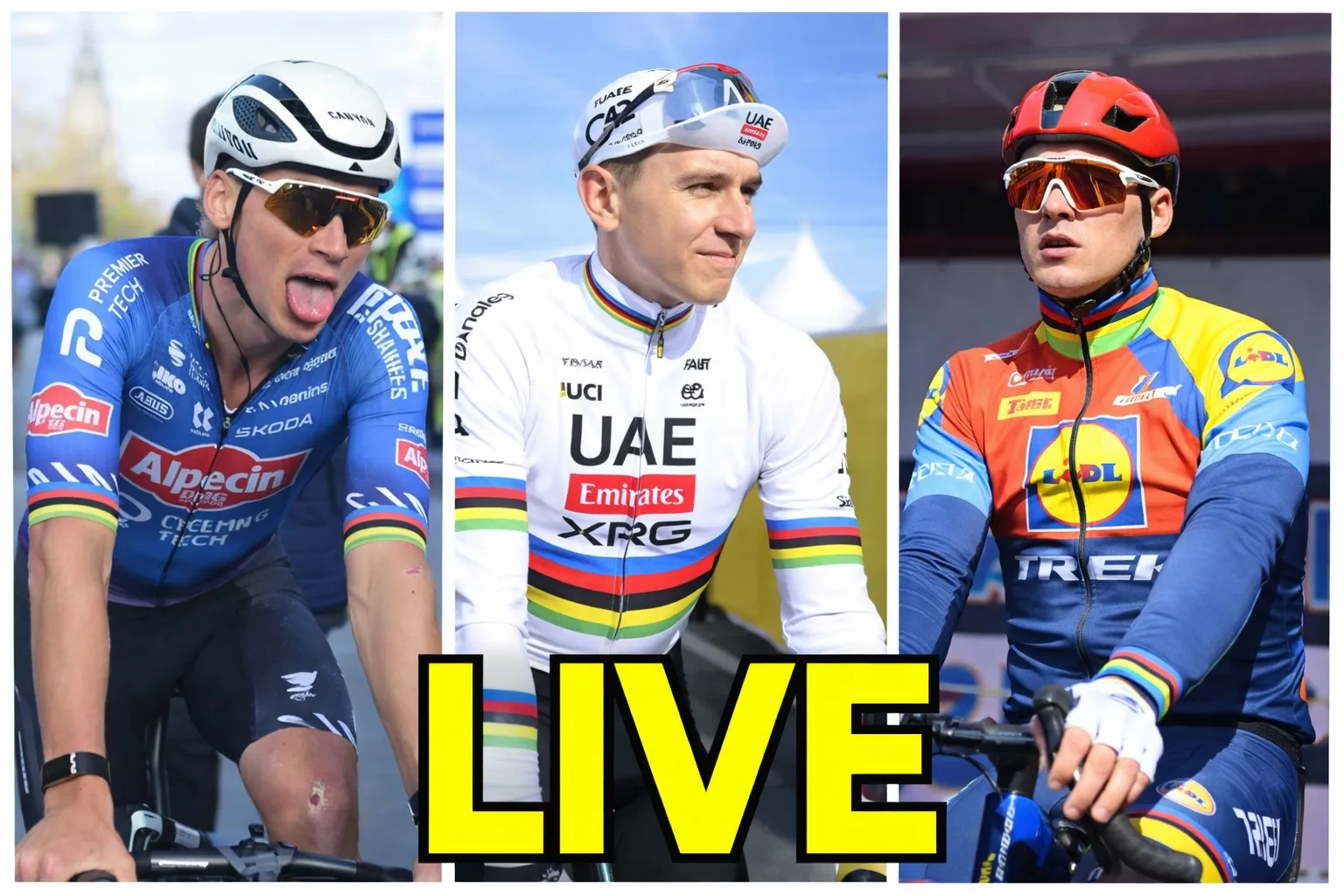 collage Mads, MvdP and Pogacar for Roubaix