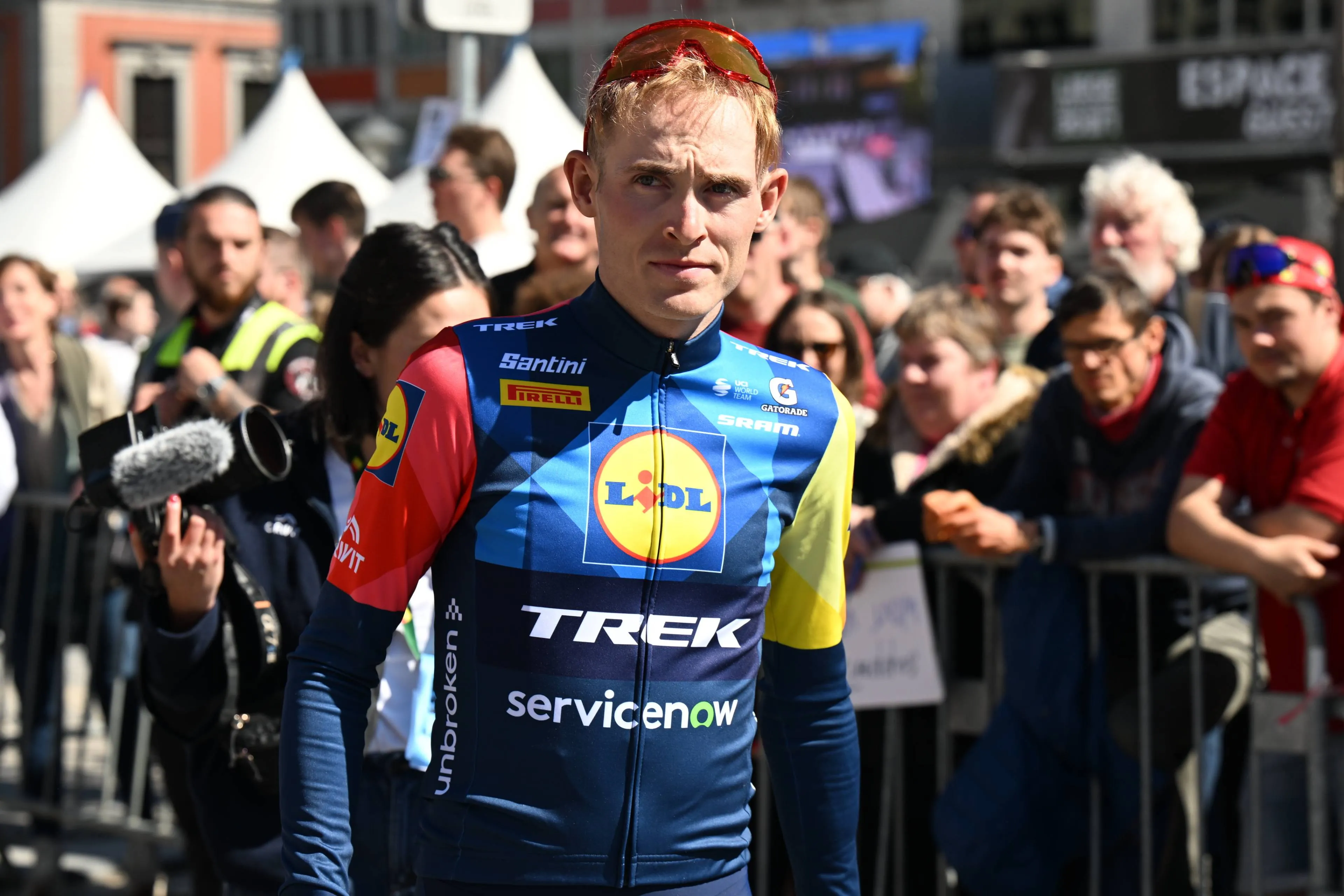 Mattias Skjelmose at the pre-Liege-Bastogne-Liege 2026 team presentation