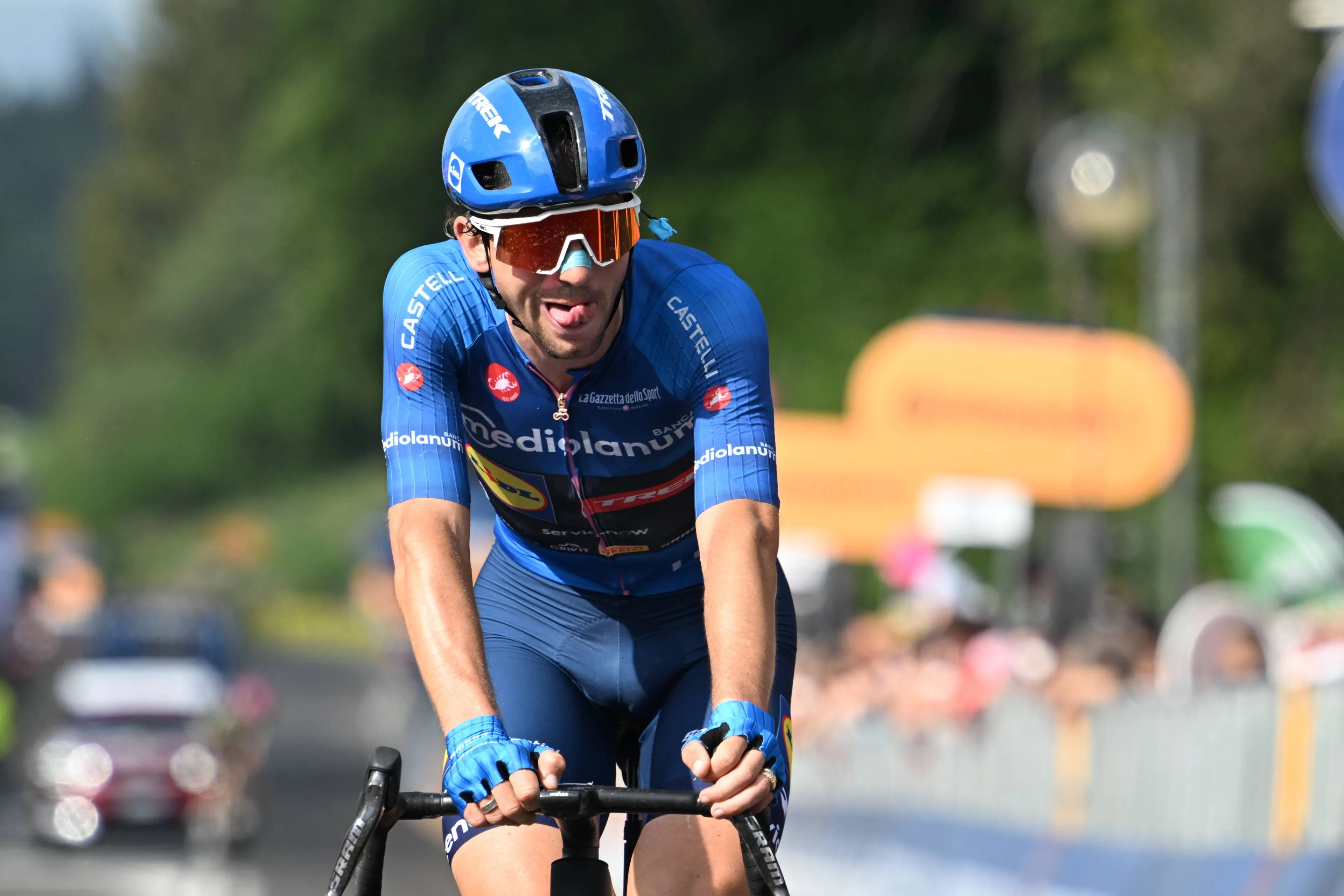 Giulio Ciccone crosses the line on stage 17 of the 2026 Giro d'Italia