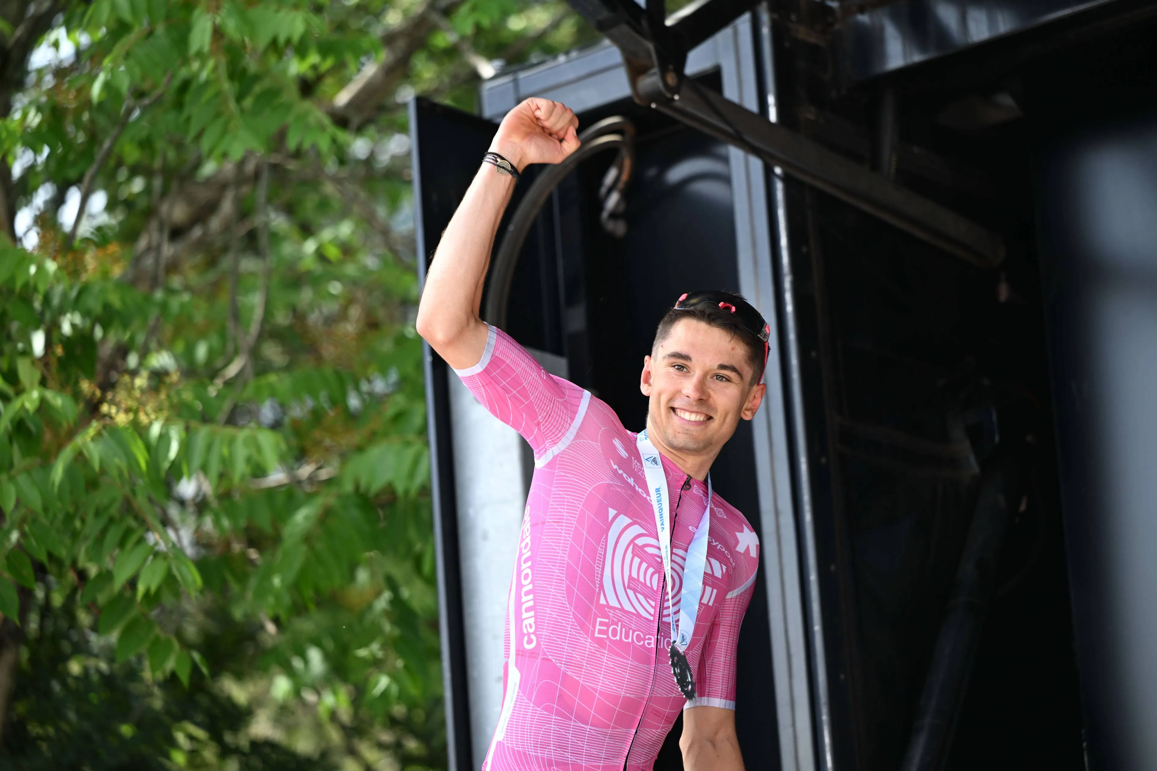 Alex Baudin on the podium at the 2026 Tour Auvergne-Rhône-Alpes
