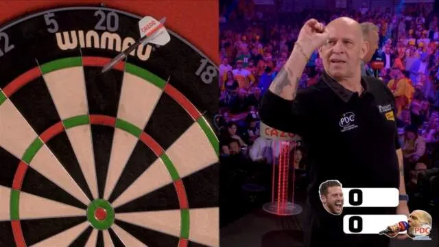 VIDEO: Russ Bray speelt potje darts op het podium van PDC WK