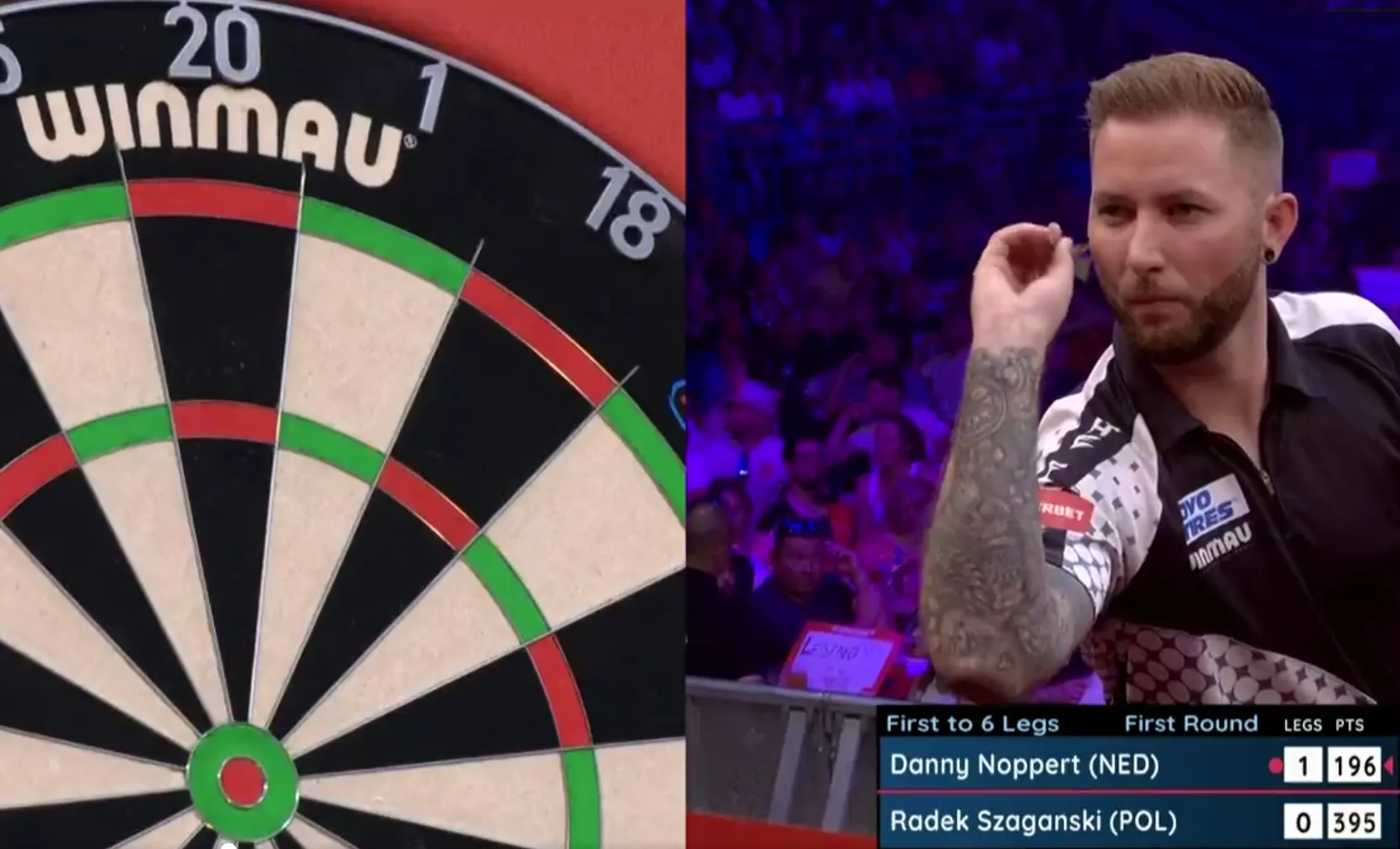 Beelden van merkwaardig moment voor Danny Noppert op de Poland Darts Masters