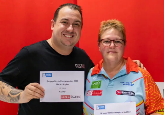 Kim Huybrechts en Sonia Boudry winnen het Brugge Darts Championship 2023