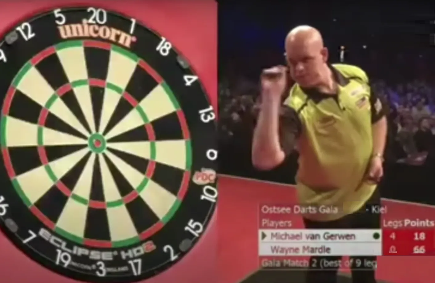 VIDEO: Michael van Gerwen vernedert Wayne Mardle met bizarre route via 18-finish