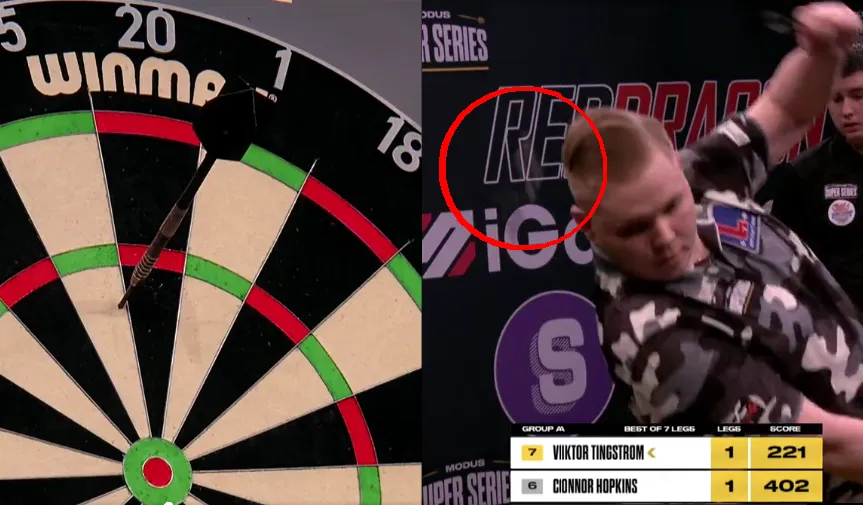 Speler wordt aangevallen door eigen dartpijl en is vervolgens zijn pijl kwijt
