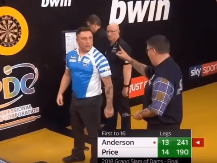 Dit gebeurde eerder tussen Gerwyn Price en Gary Anderson op het Grand Slam-podium