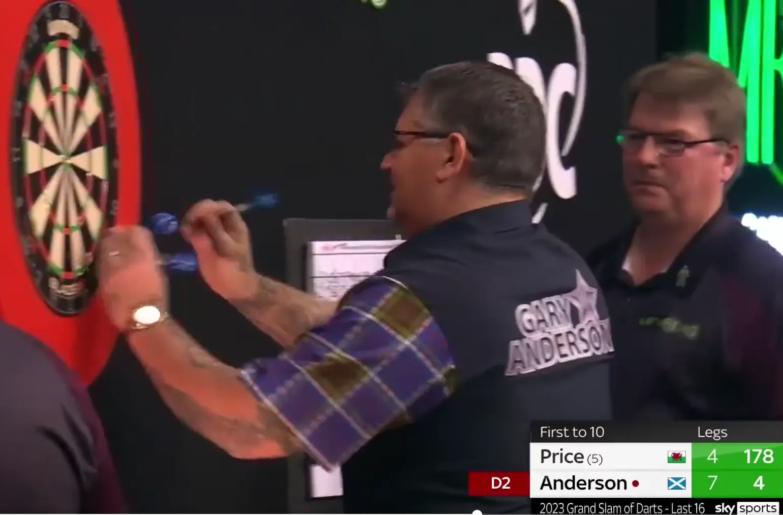 Gary Anderson beging in zijn duel met Gerwyn Price toch weer een overtreding