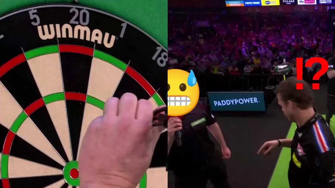 Komisch moment tussen Richard Veenstra en caller Huw Ware op PDC WK podium