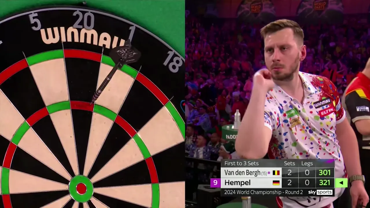 pdc darts world championship 2024 round 2 dimitri van den bergh vs florian hempel 43 12 screenshot