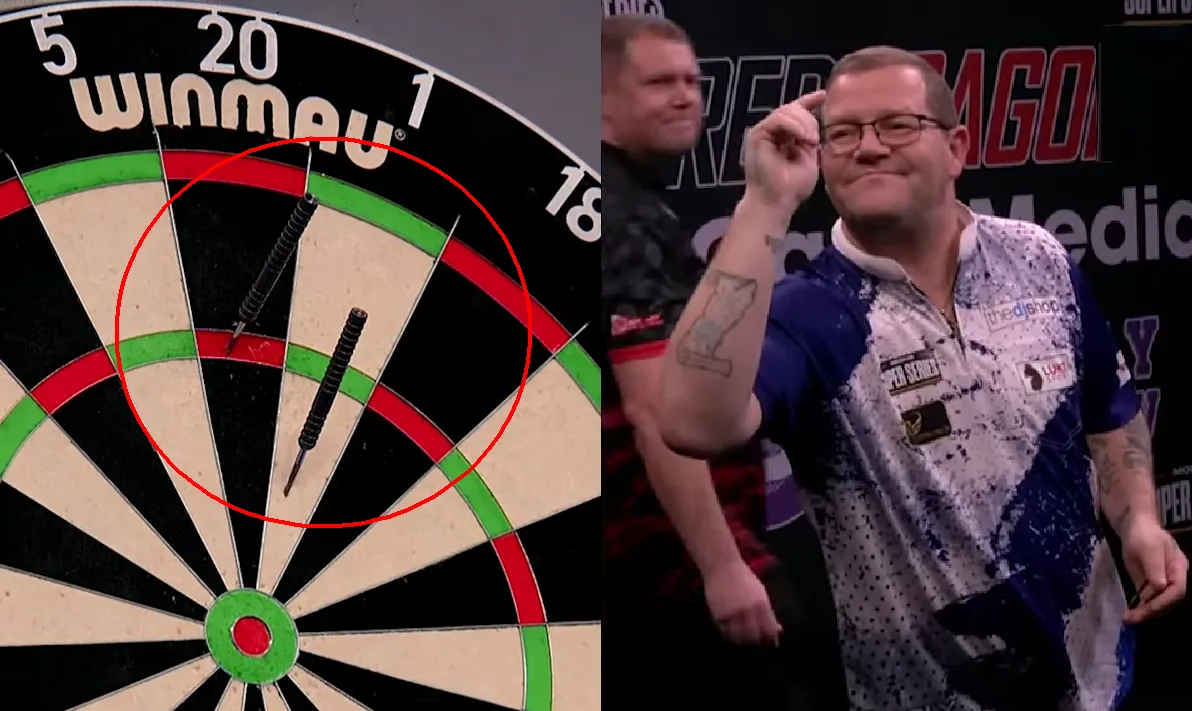VIDEO: Steve West en Michael Warburton spelen potje darts zonder flights en shafts