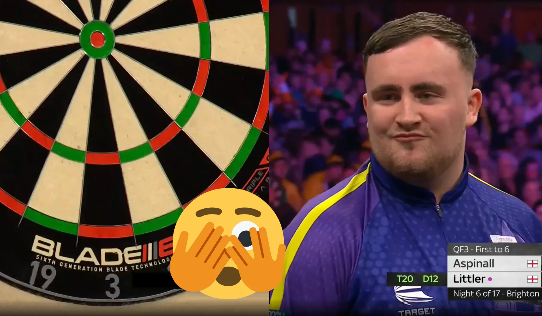 Wat Luke Littler hier flikt zagen we nog niet eerder voor de camera op het podium