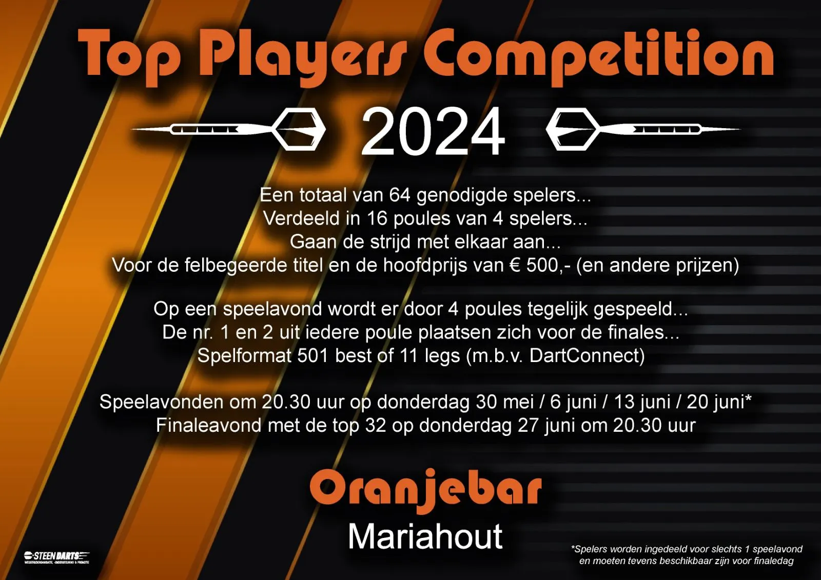 Toernooiaankondiging: Oranjebar start opnieuw met de TOP Players Competition