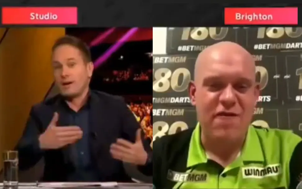 Beelden van Michael van Gerwen die duidelijk maakt dat hij helemaal klaar is met Viaplay