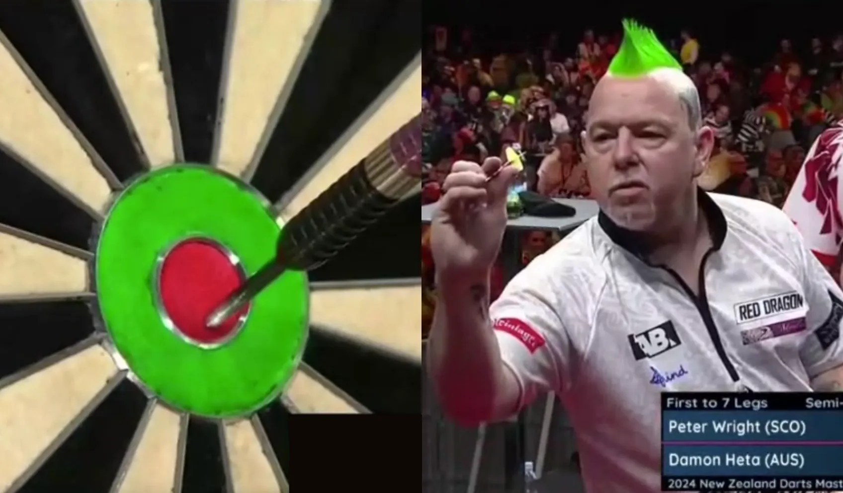 Peter Wright kiest voor een nogal eigenwijze manier om deze finish uit te gooien