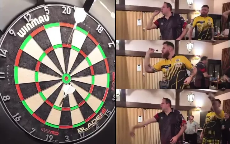 "Scott Williams haalt smerige truc uit tijdens deze 9-darter samen met Adrian Lewis"