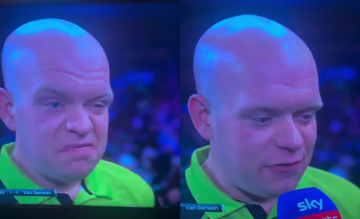 VIDEO: Van Gerwen misdraagt zich met deze opmerking voor de camera van Sky Sports