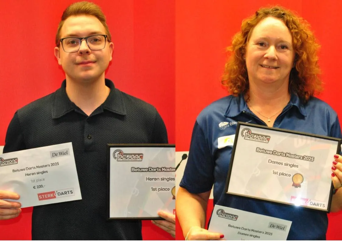 Levy Frauenfelder en Anneloes Menger zegevieren op Betuwe Darts Masters 2025
