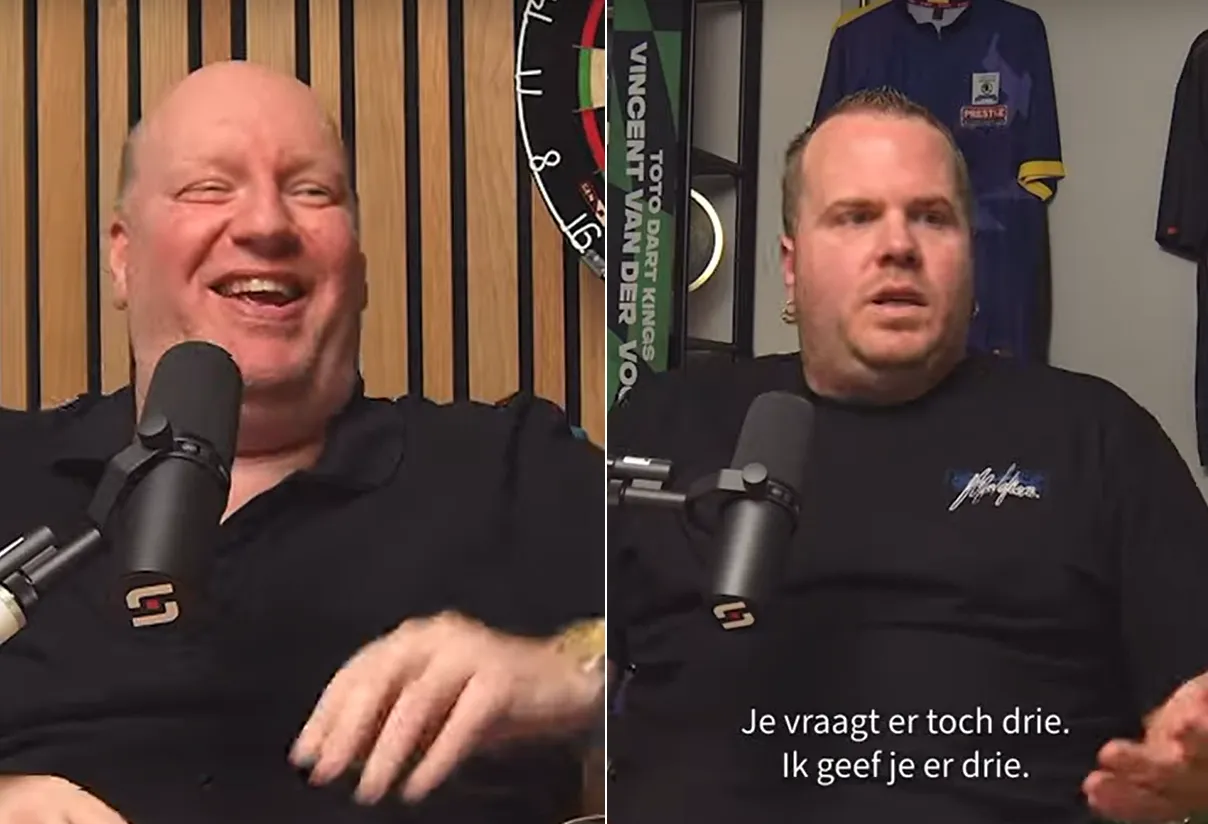 Vincent van der Voort in een deuk na opmerking Van Duijvenbode: "Je vroeg er toch drie?!"