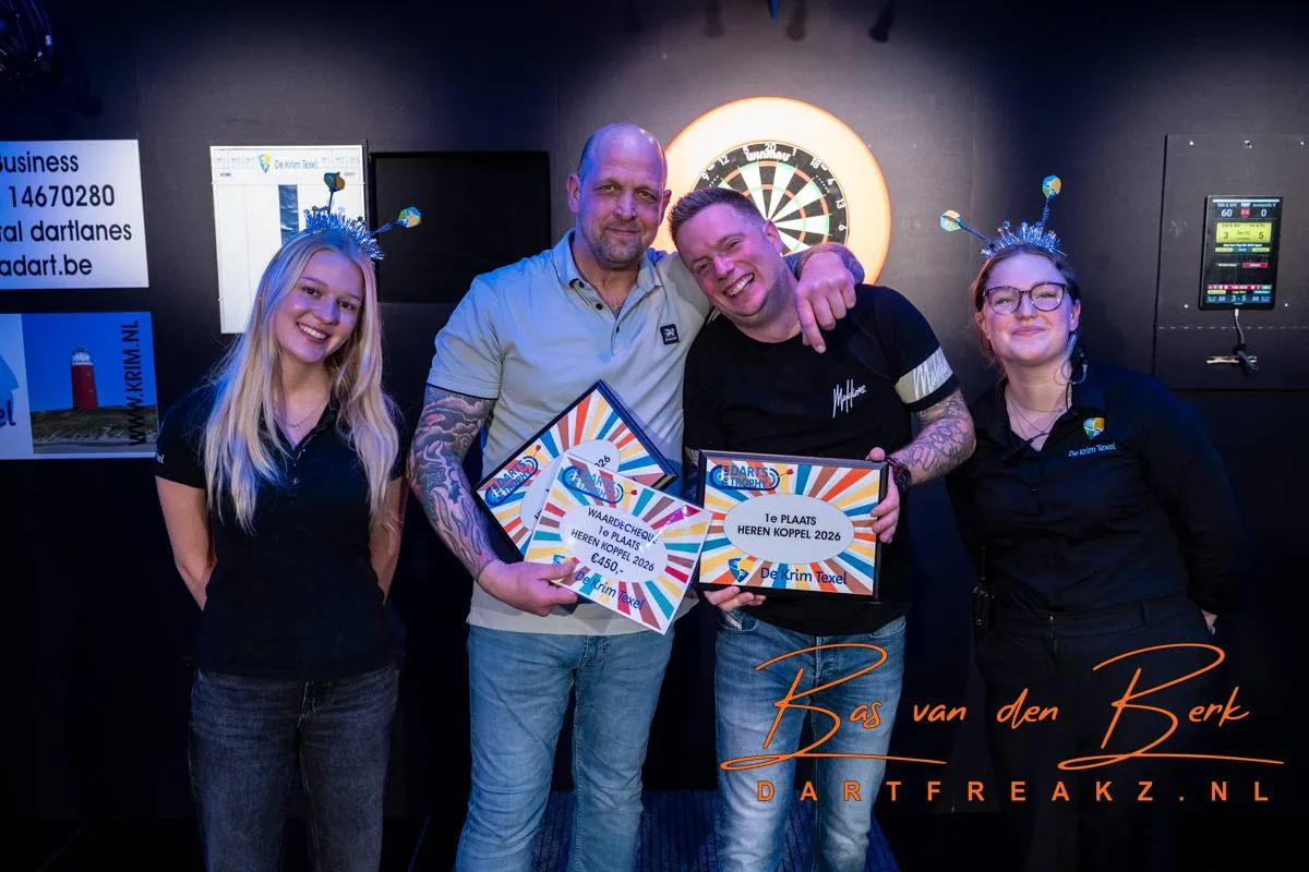 Van Zwet/Van Leeuwen en Niebeek/Kersbergen winnen koppels Texel Darts Trophy 2026