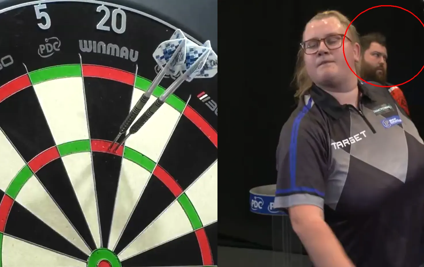Beelden van Beau Greaves die in finale Michael Smith verslaat met bizarre finish