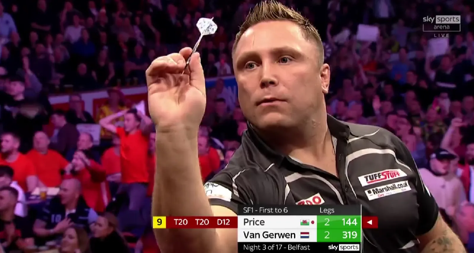 VIDEO: Sensational Price hits nine-darter and defeats Van Gerwen to reach final in Belfast