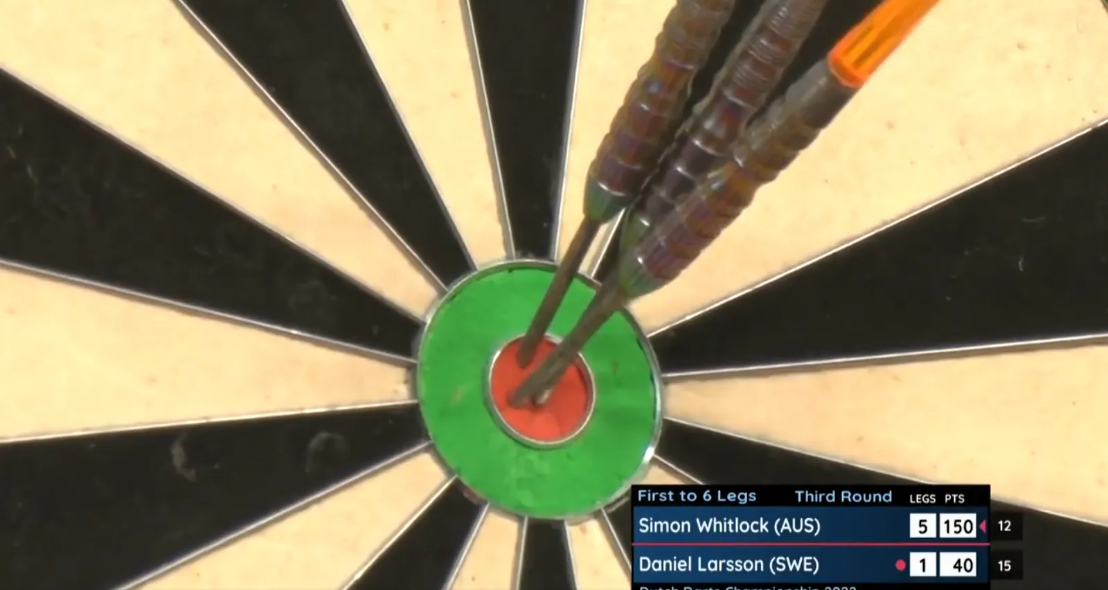 VIDEO: Whitlock produces moment of darting magic with 150 checkout using three bullseyes to seal Larsson win at Dutch Darts Championship