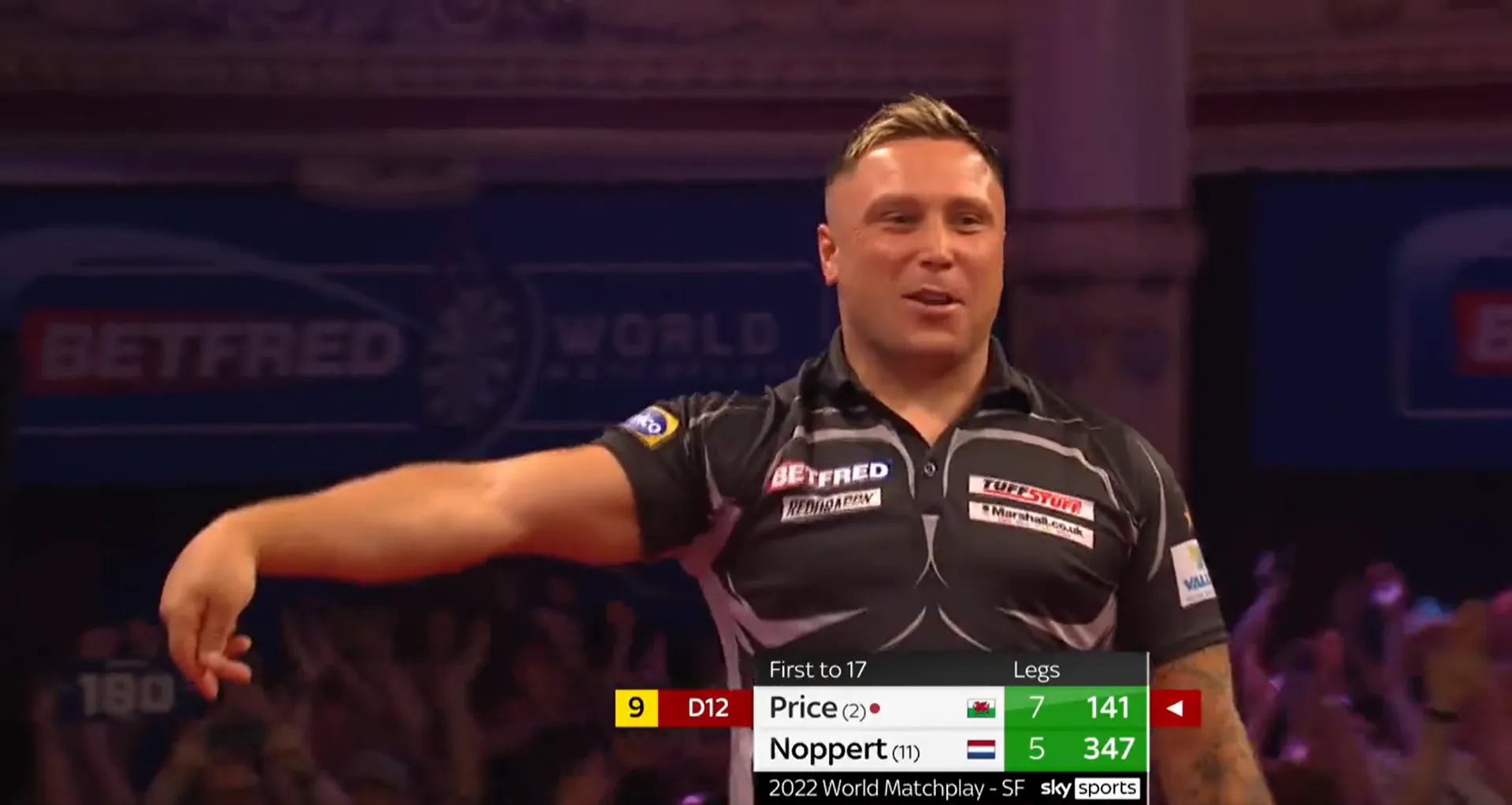 (VIDEO) Price hits blockbuster nine-dart finish during World Matchplay semi-final against Noppert