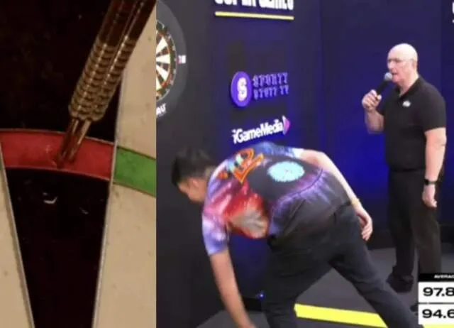 VIDEO: Non scoring dart incident as Lauby drops dart before it hits the dartboard