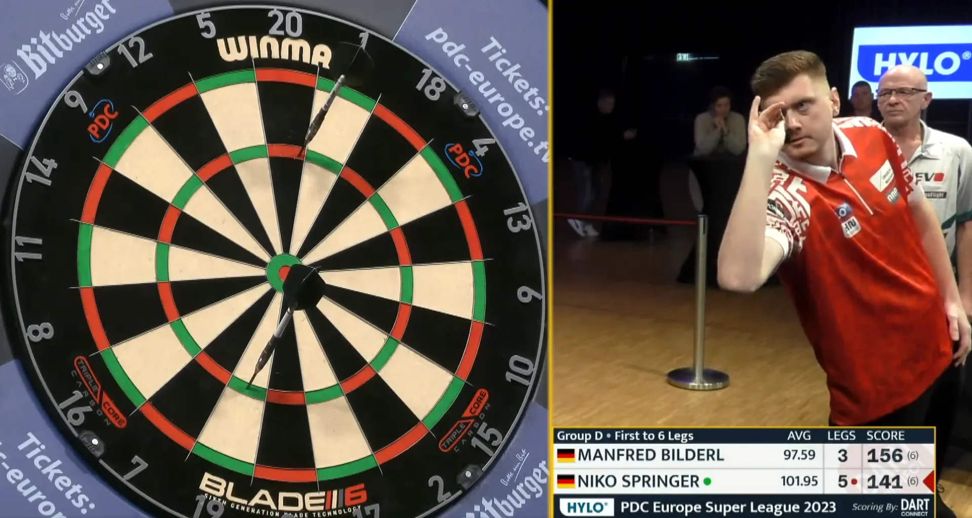 VIDEO: Niko Springer throws nine darter with opponent waiting for his own shot at perfection in incredible scenes at the PDC Europe Super League