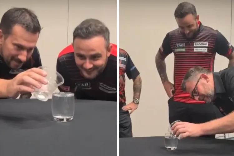 VIDEO: Jonny Clayton, Joe Cullen, Dimitri van den Bergh & James Wade take on the 'Water Cup Challenge' with hilarious results