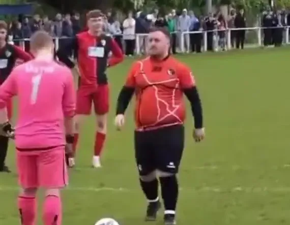 VIDEO: Is there anything he can't do? Luke Littler coolly slots penalty for AngryGinge's Sunday league side