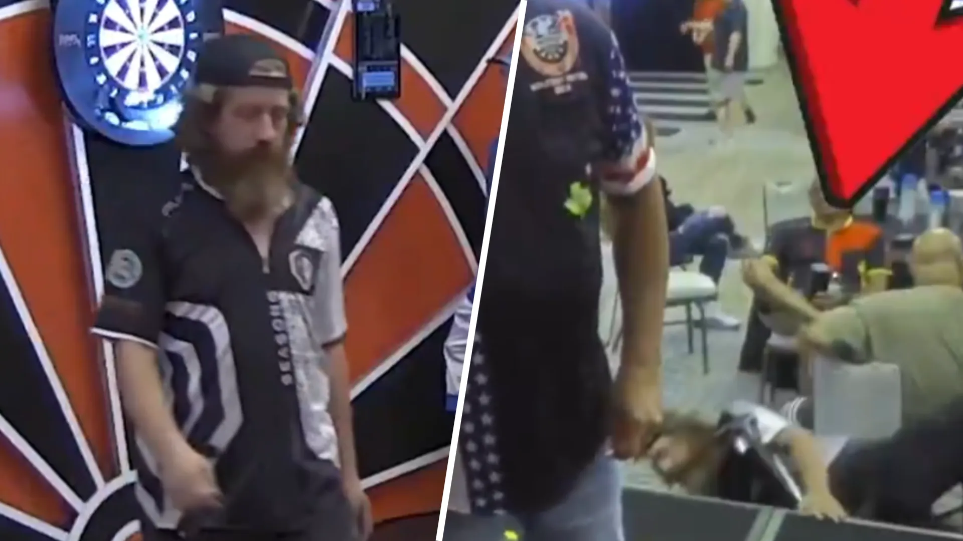 VIDEO: Chaos at US darts event as player crashes off stage before ref calls game shot
