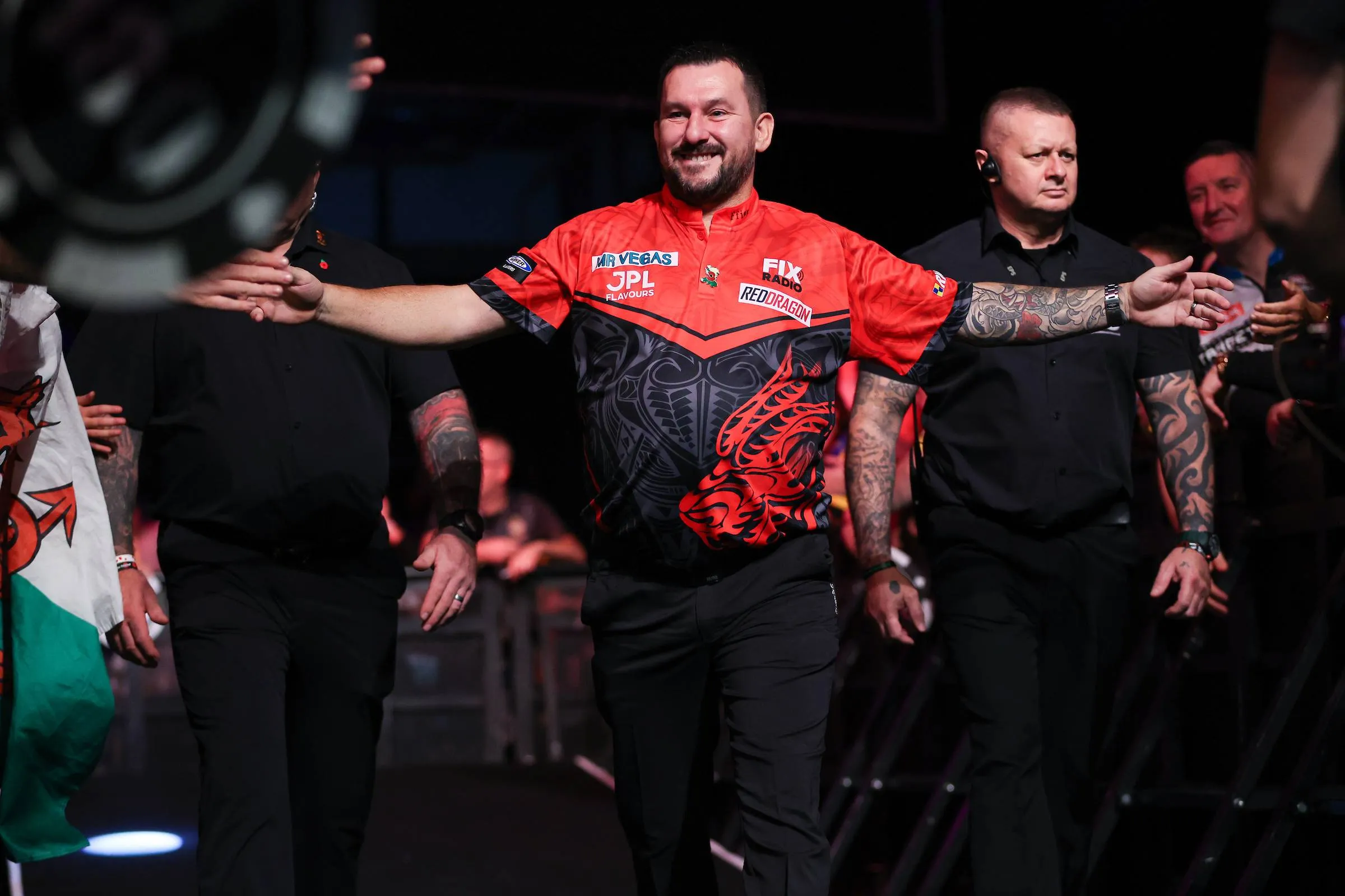 Jonny Clayton greets fans at Grand Slam