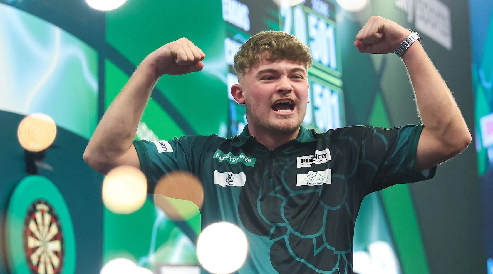 Charlie Manby flexing his muscles