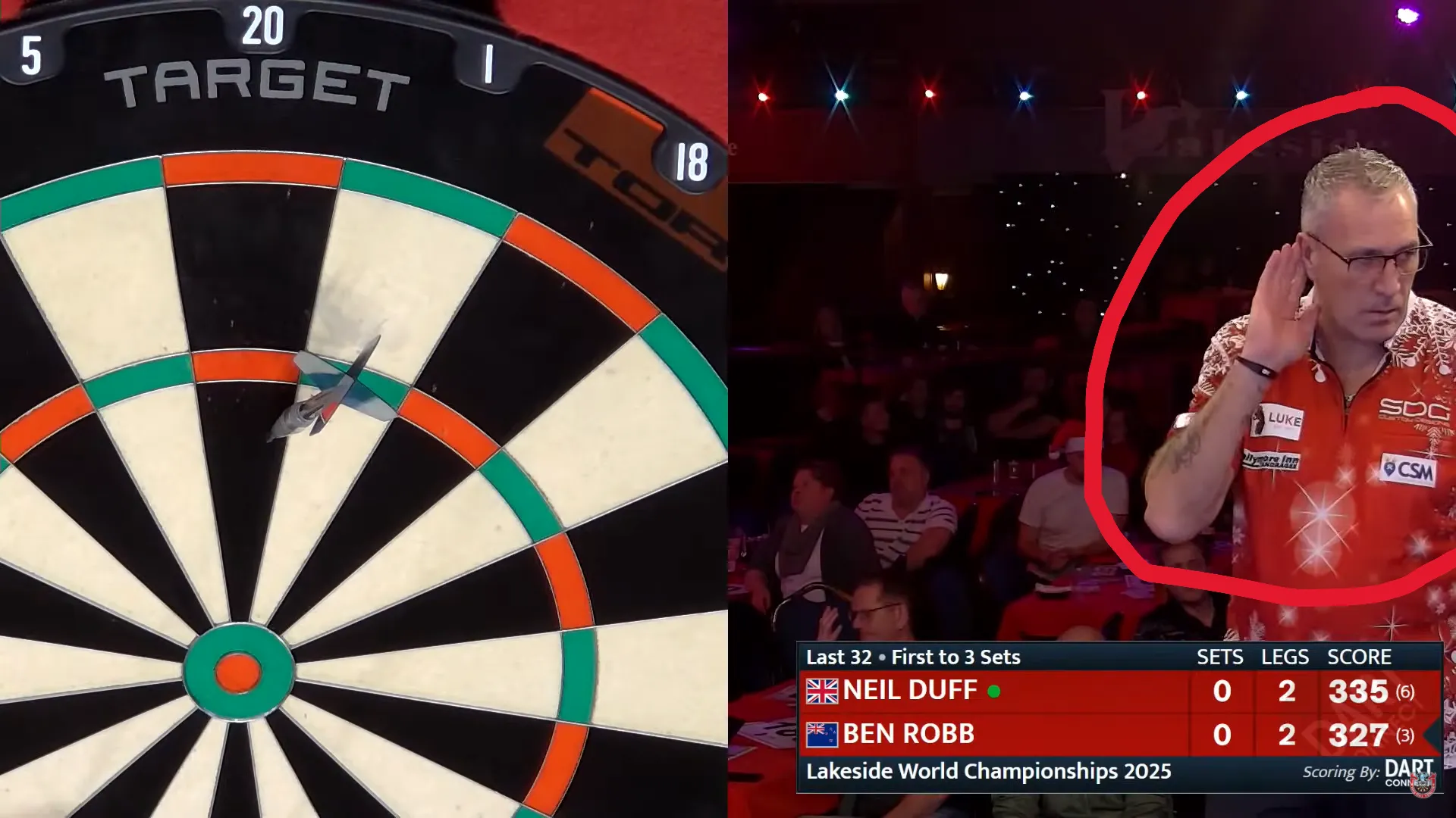VIDEO: Cupping his ear at Ben Robb & arguing with the crowd, Neil Duff’s antics during Lakeside defeat cause a stir online