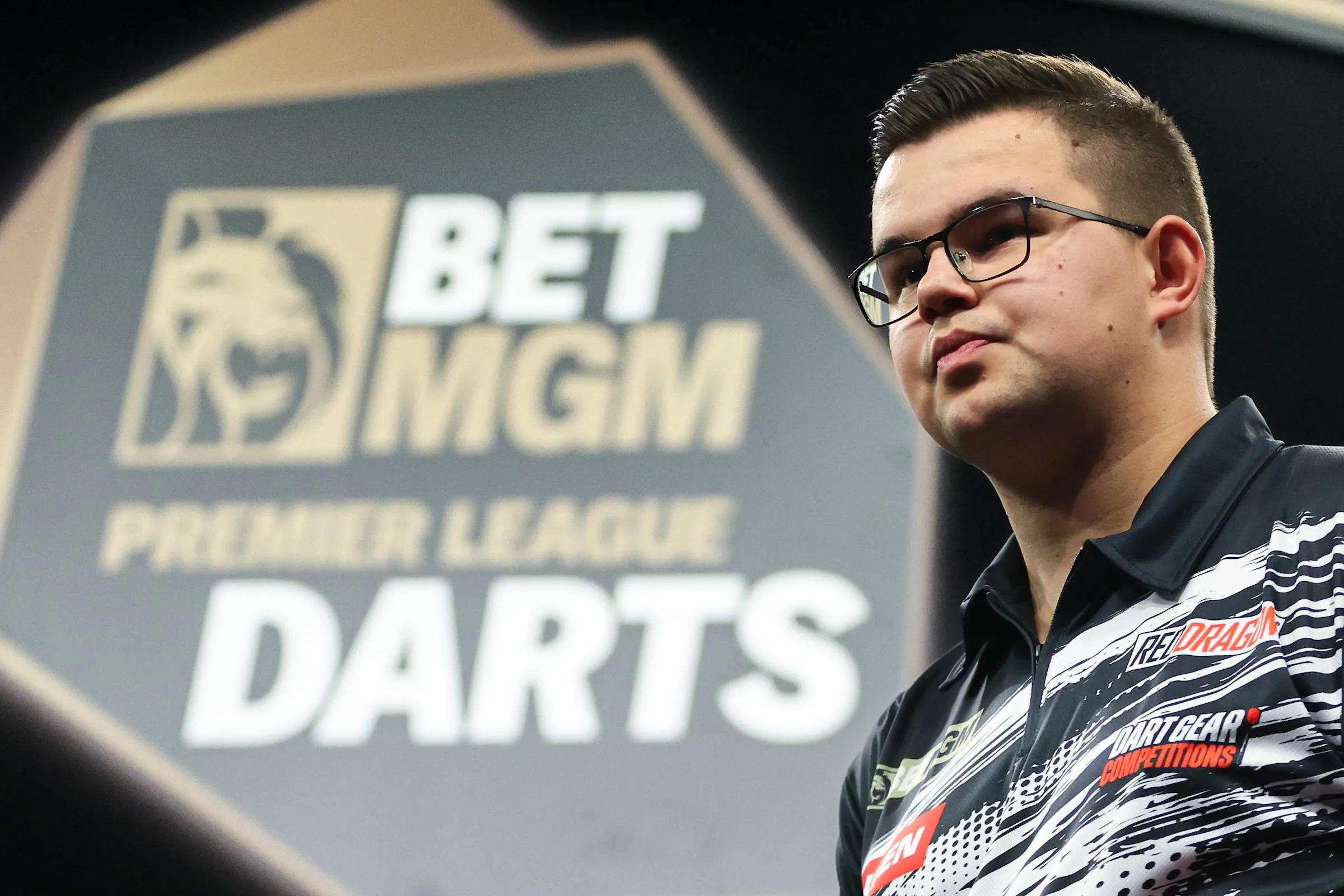 Gian van Veen on night one of the 2026 Premier League Darts in Newcastle